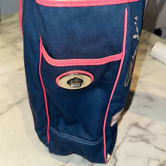 Y2K Vintage Coach Bonnie Cashin Tote Bag Handbag Canvas Blue Pink Leather CLEANN - Picture 7 of 12